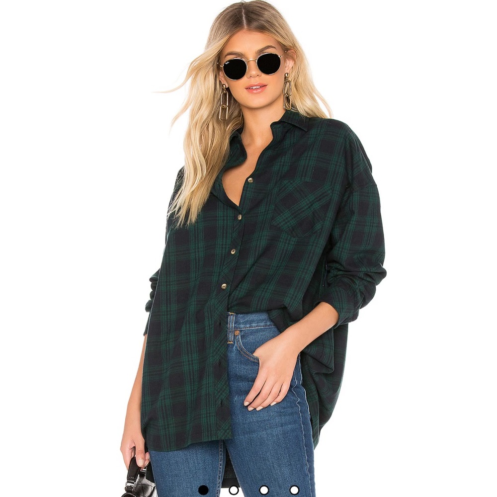 Audriana Oversized Flannel Top in Green XS superdown